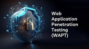 Digital shield with a padlock, text reads Web Application Penetration Testing (WAPT).